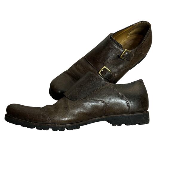 Billy Reid Distress Double Monkstrap Leather Shoe Espresso Brown Vibram Sole 9.5 - Picture 5 of 13